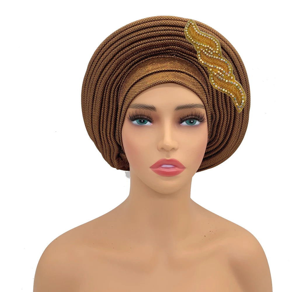 Cravate de sauna africaine Auto Gele pour femmes, couvre-chef nigérian, fête de mariage, turban féminin, casquette prête à porter