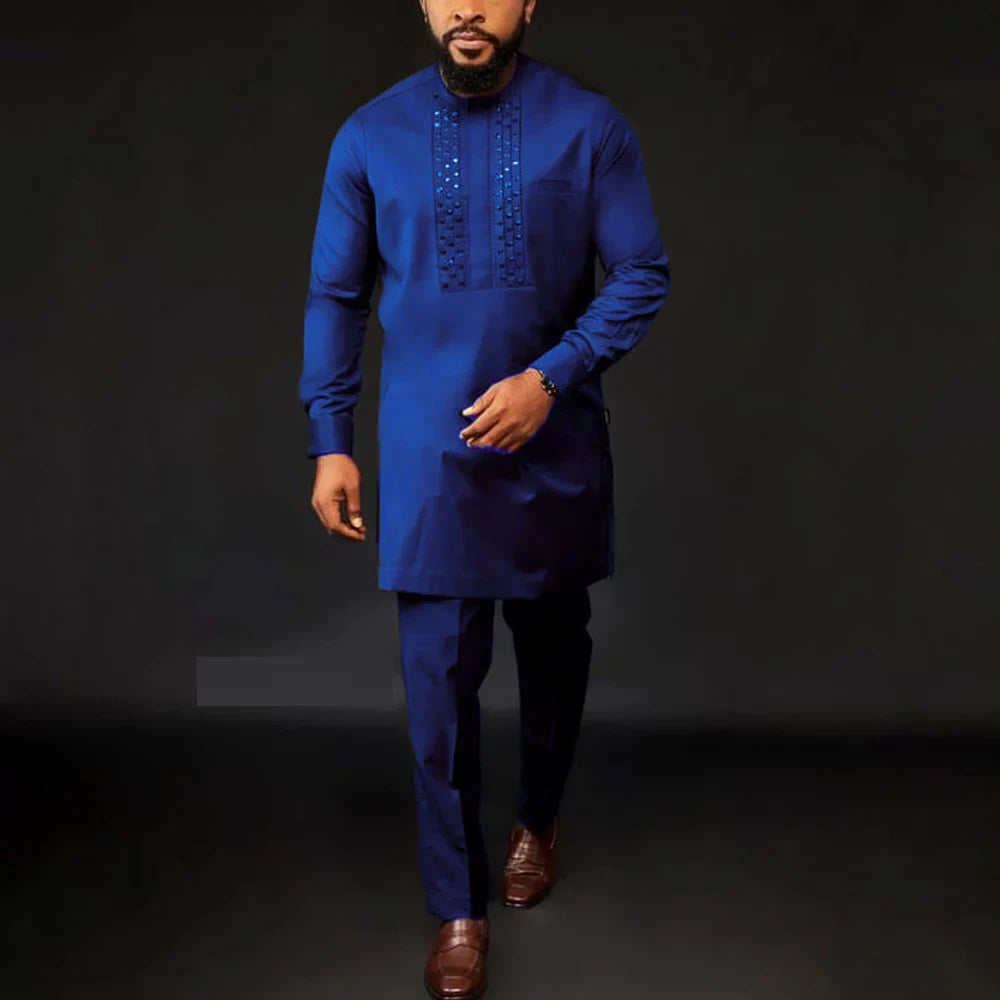 2025 hommes africains Dashiki à manches longues 2 pièces ensemble tenue traditionnelle afrique vêtements blanc hommes costume homme chemise pantalon costumes