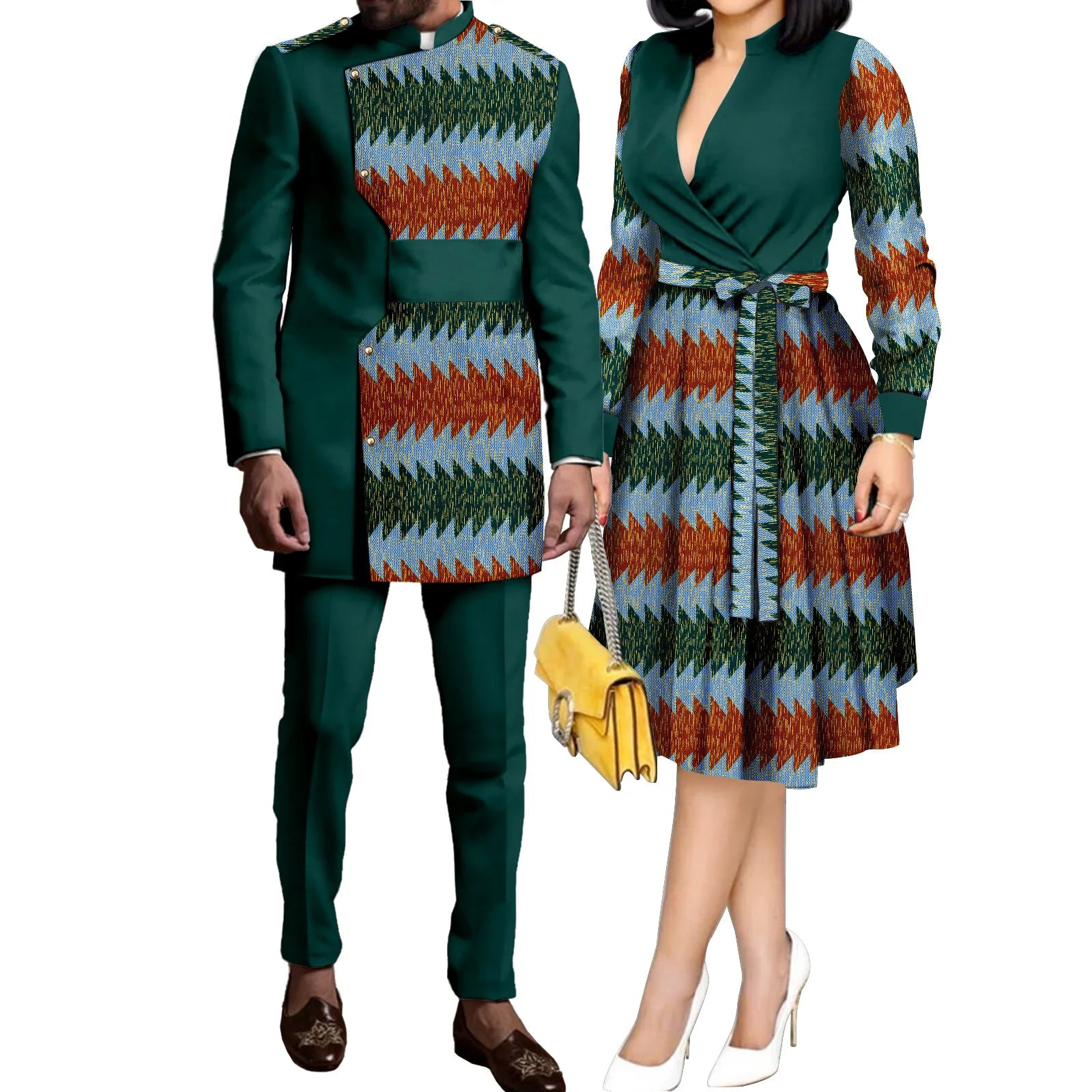 SEA&ALP Tenues de couple africaines imprimées Kente pour mariage, ensemble Dashiki africain pour homme à manches longues et pantalon, robes assorties pour femme