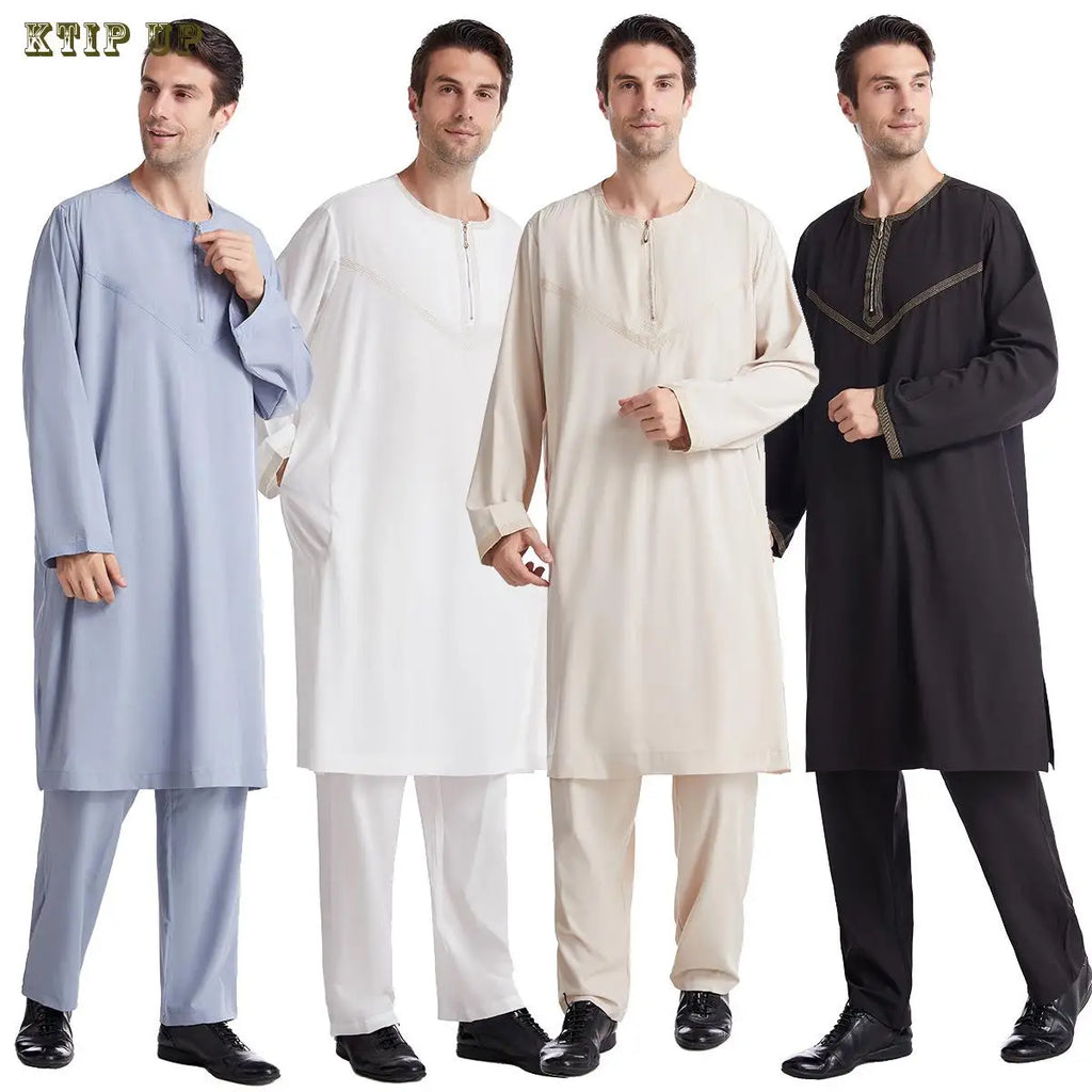 Abaya islamique arabe pour hommes Robe imprimé ethnique col montant chemise mi-longue pour jeunes manteau de luxe vêtements décontractés pour hommes musulmans à la mode