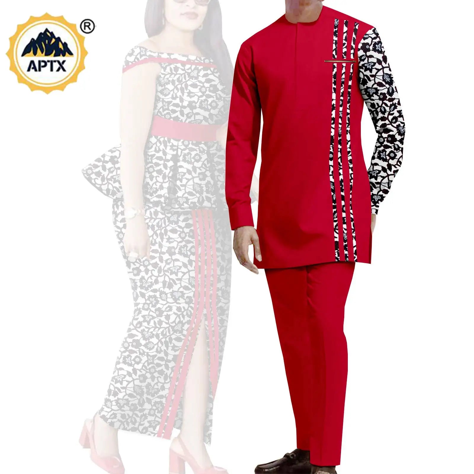 Tenues de couple assorties pour hommes, ensembles chemises et pantalons, robes africaines Dashiki pour femmes, haut et jupes fendues pour mariage, Y23C006