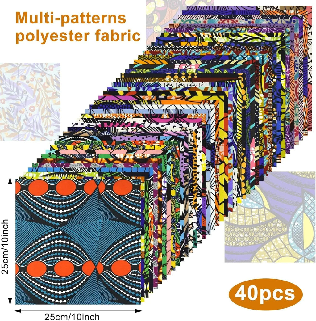 50 Pièces de Tissu Africain Imprimé Wax à Motifs Ethniques Pré-découpés pour la Couture, le Patchwork et les Projets Artisanaux, 3,9*3,9 Pouces