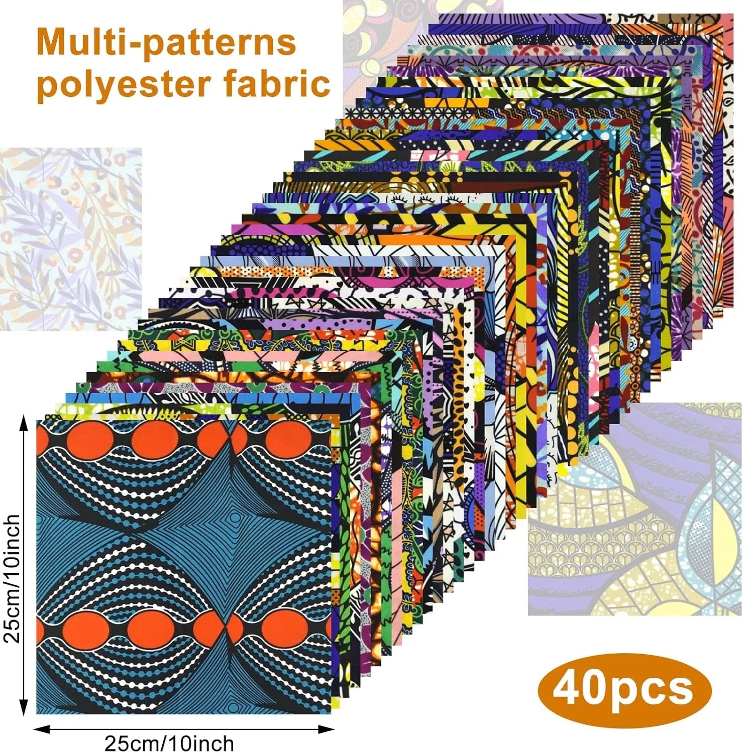 50 Pièces de Tissu Africain Imprimé Wax à Motifs Ethniques Pré-découpés pour la Couture, le Patchwork et les Projets Artisanaux, 3,9*3,9 Pouces