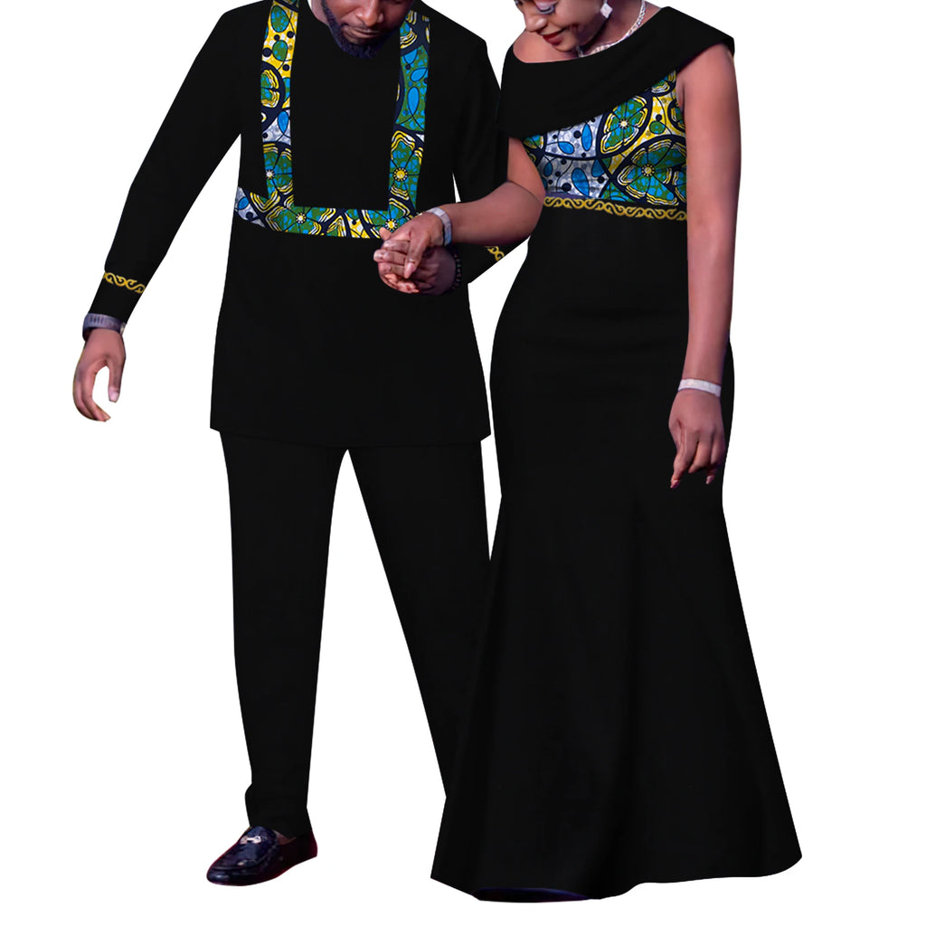Tenues de Couple africain, ensembles assortis Dashiki, costume et robes pour hommes africains pour femmes, vêtements de fête pour Couple WYQ905
