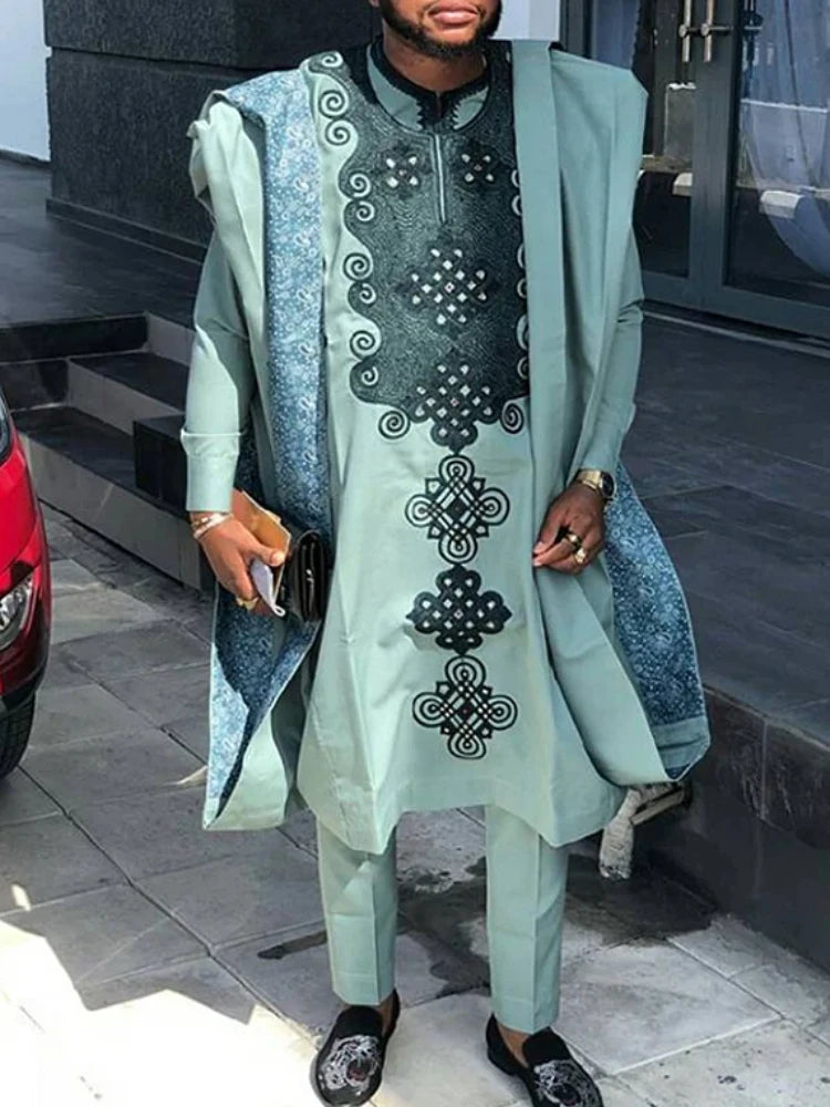 Vêtements africains pour hommes, chemises Dashiki, pantalons Ankara, ensemble 3 pièces, tenues de soirée de mariage, costume, vêtements traditionnels