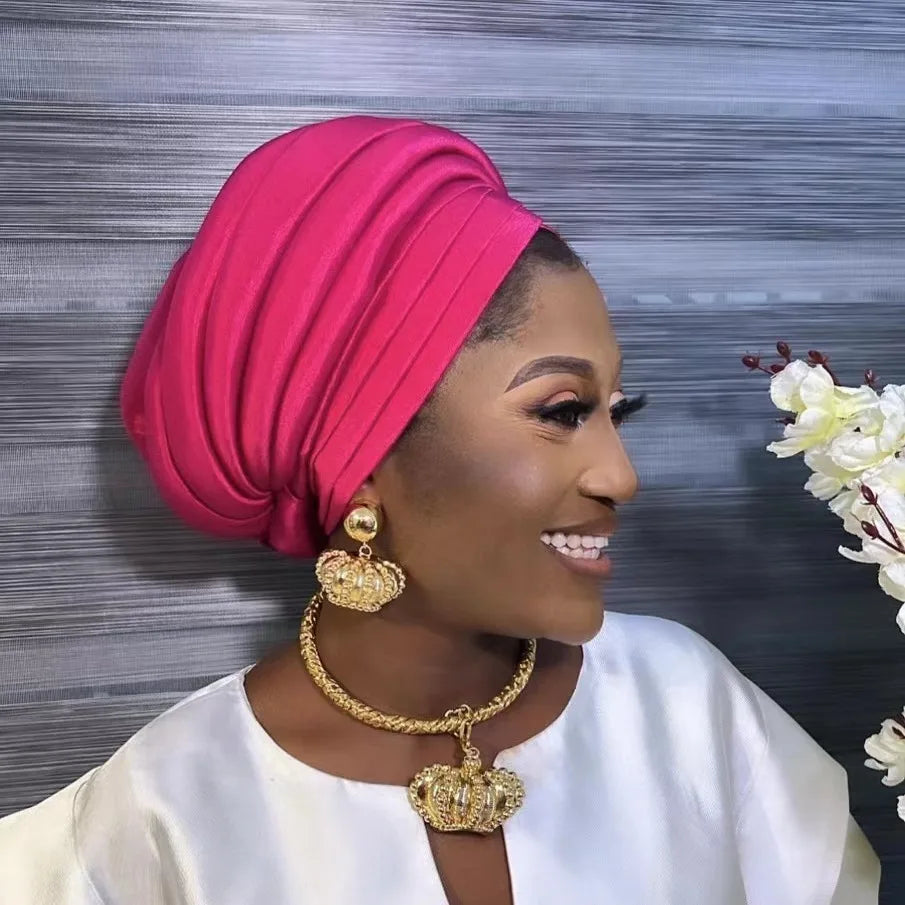 Femmes africaines Auto Gele couvre-chef Nigeria dame plissée bandeau musulman foulard Bonnet Turbante Mujer