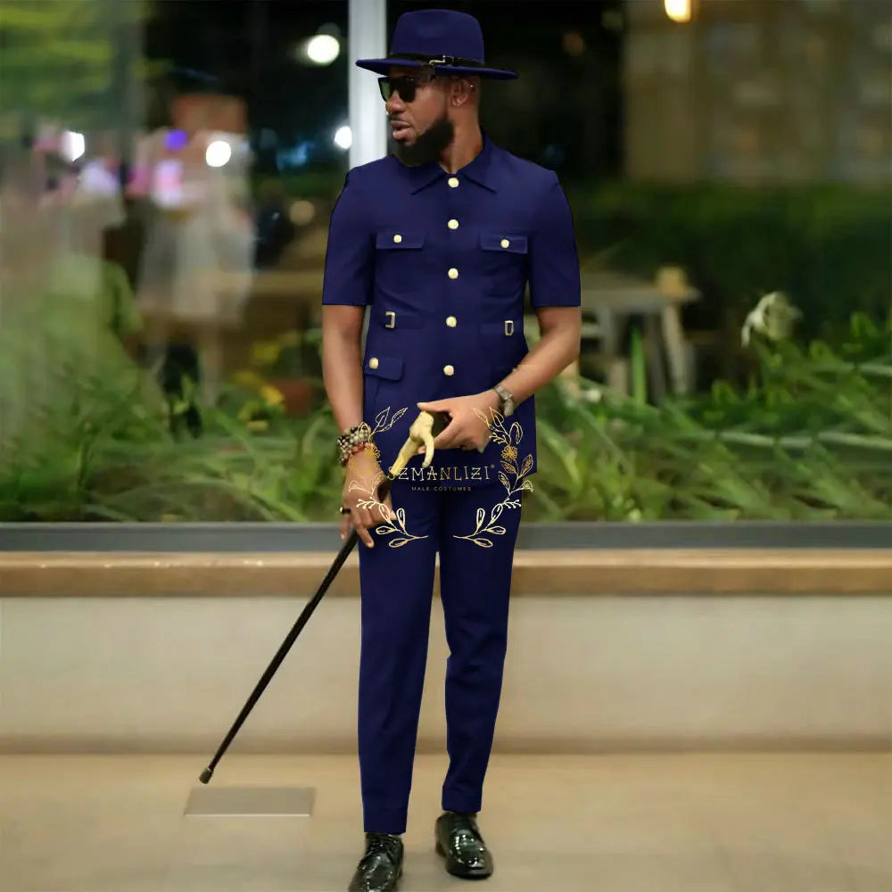 Costumes de style africain pour hommes pour mariage, sur mesure, 2 pièces, veste à simple boutonnage, pantalon, 2 pièces, costumes de marié, costume homme