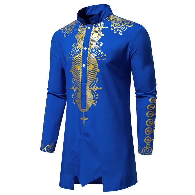 Ensemble de Robe imprimé africain à col montant pour hommes, noir/blanc, tenue de chef Tribal du moyen-orient de saphir, haut + pantalon, 2 pièces, 2026