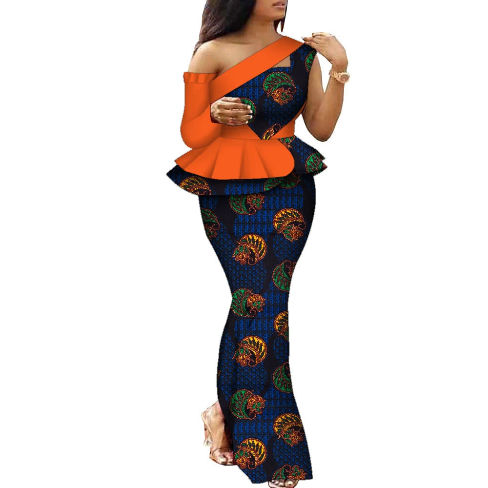 African Dress Women Traditional Ankara Print Dress for Women Elegant Party Two Pieces Sets Top and Skirt Lady's Outfits WY10085