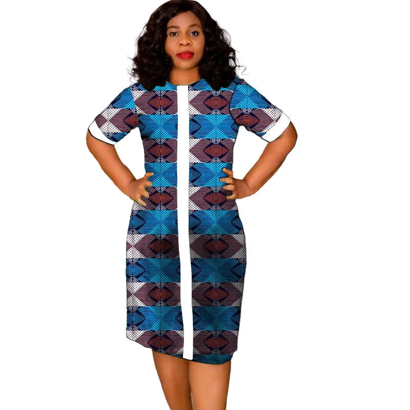African Fashion O-Neck Dress White&Wax Patchwork Original Design Tailor Made Women's Outfit Colorful Print Female Party Wear