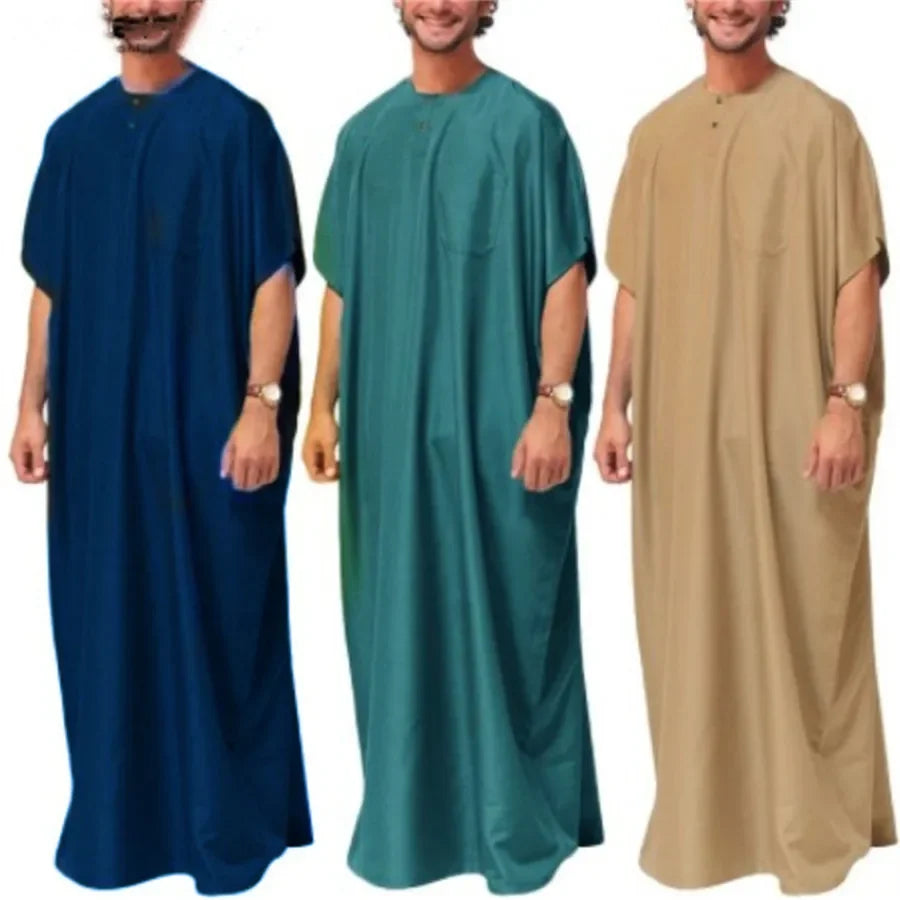 Abaya-Robe musulmane à manches courtes pour hommes, Kaftan arabe islamique, Vêtements vintage, Robe rétro, Moyen-Orient, Moyen-Orient, Été