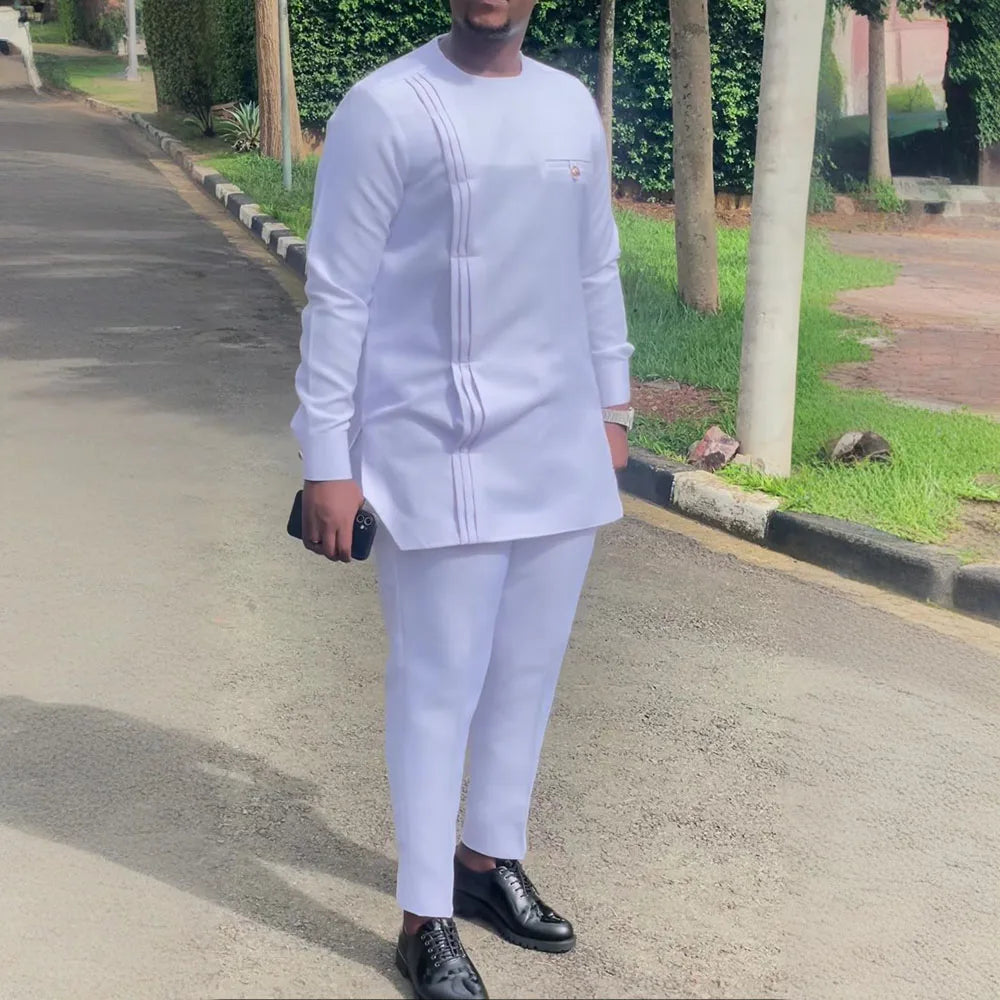 2025 hommes africains Dashiki à manches longues 2 pièces ensemble tenue traditionnelle afrique vêtements blanc hommes costume homme chemise pantalon costumes
