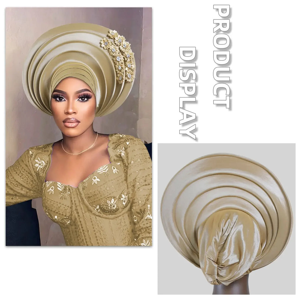 Chapeau foulard pour femmes africaines, Gele nigérian, Gele auto-formable, Turban, Bandeau pour la tête, Hijab musulman, Bonnet, pour soirées et événements