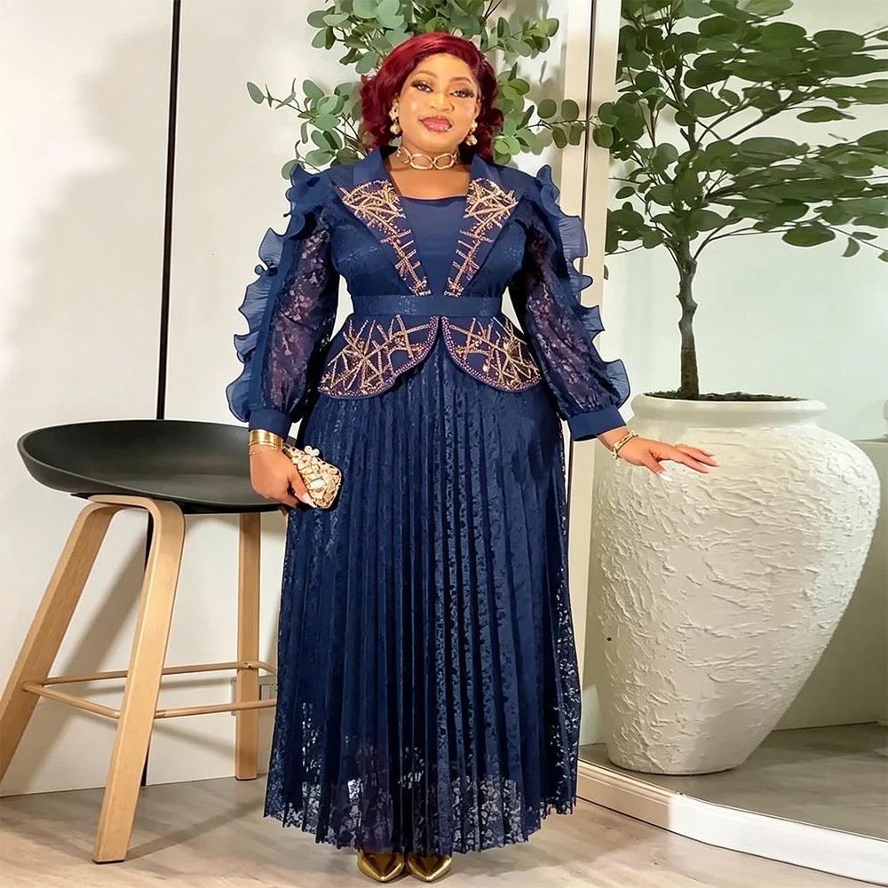 African Dresses For Woman Luxury Pleated Long Dress Ankara Dashiki Outfits Wedding Party Evening Gowns Dubai Turkey Kaftan Abaya