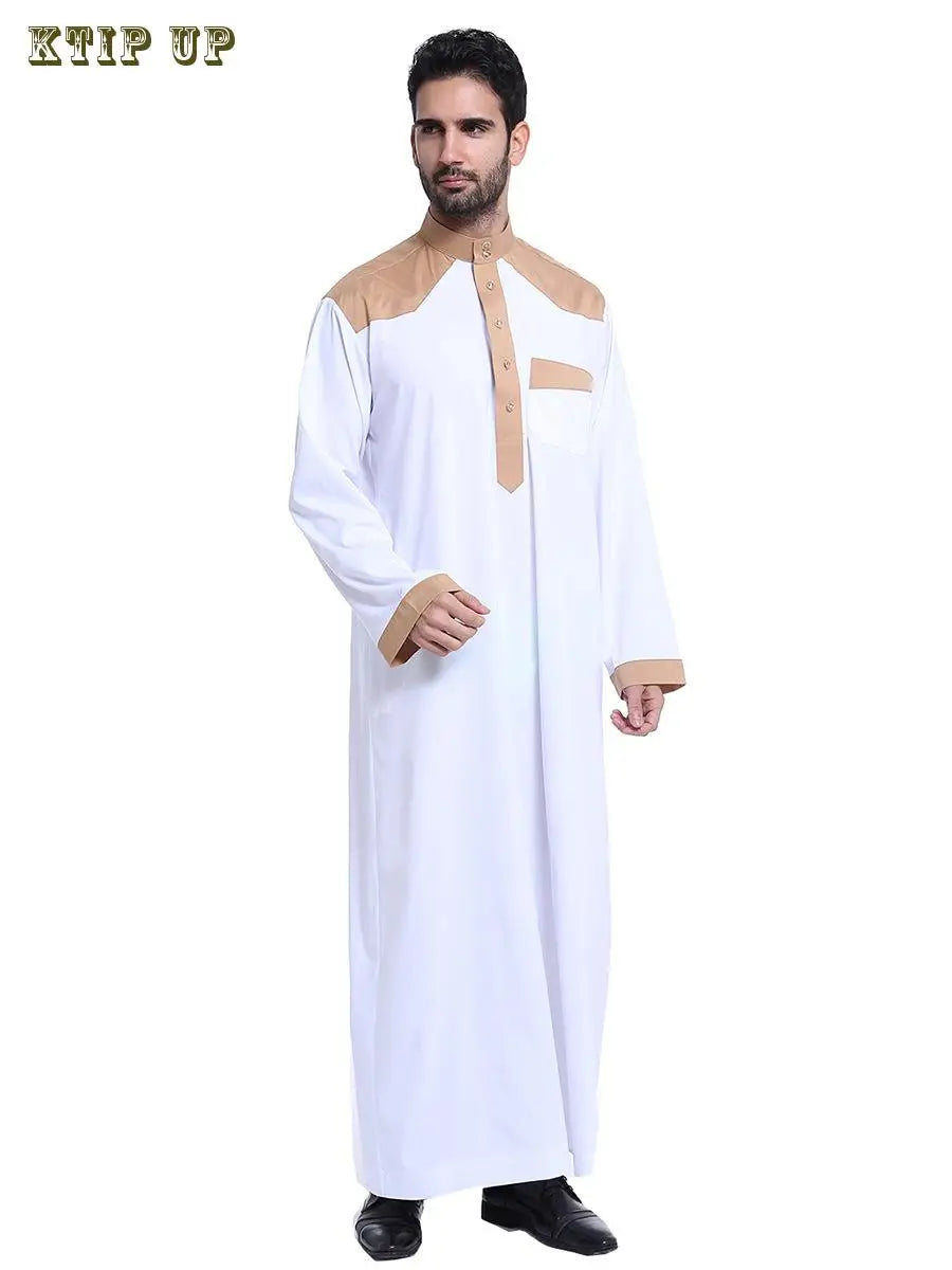 Abaya islamique arabe pour hommes Robe imprimé ethnique col montant chemise mi-longue pour jeunes manteau de luxe vêtements décontractés pour hommes musulmans à la mode