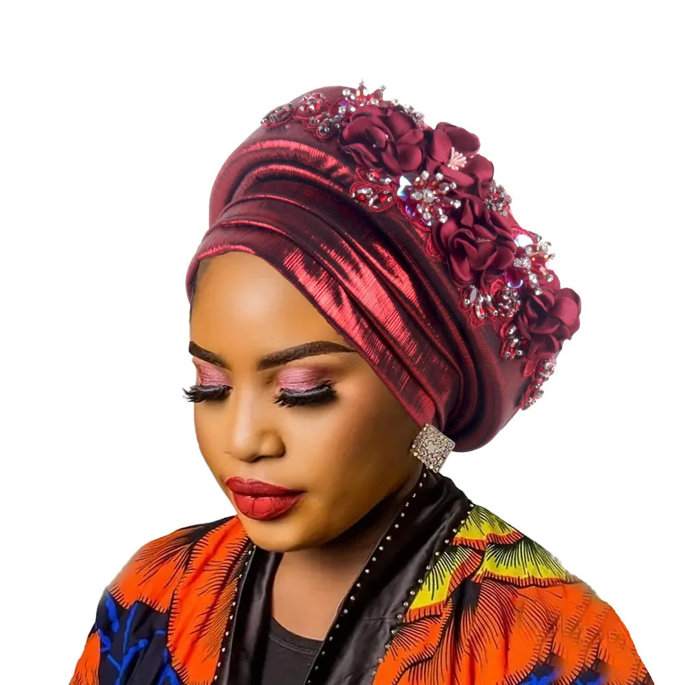 Casquette Turban pour femmes africaines, fleur de diamant, Nigeria, Auto Gele, couvre-chef déjà fabriqué, Geles de mariage, couvre-chef féminin, chapeau de fête