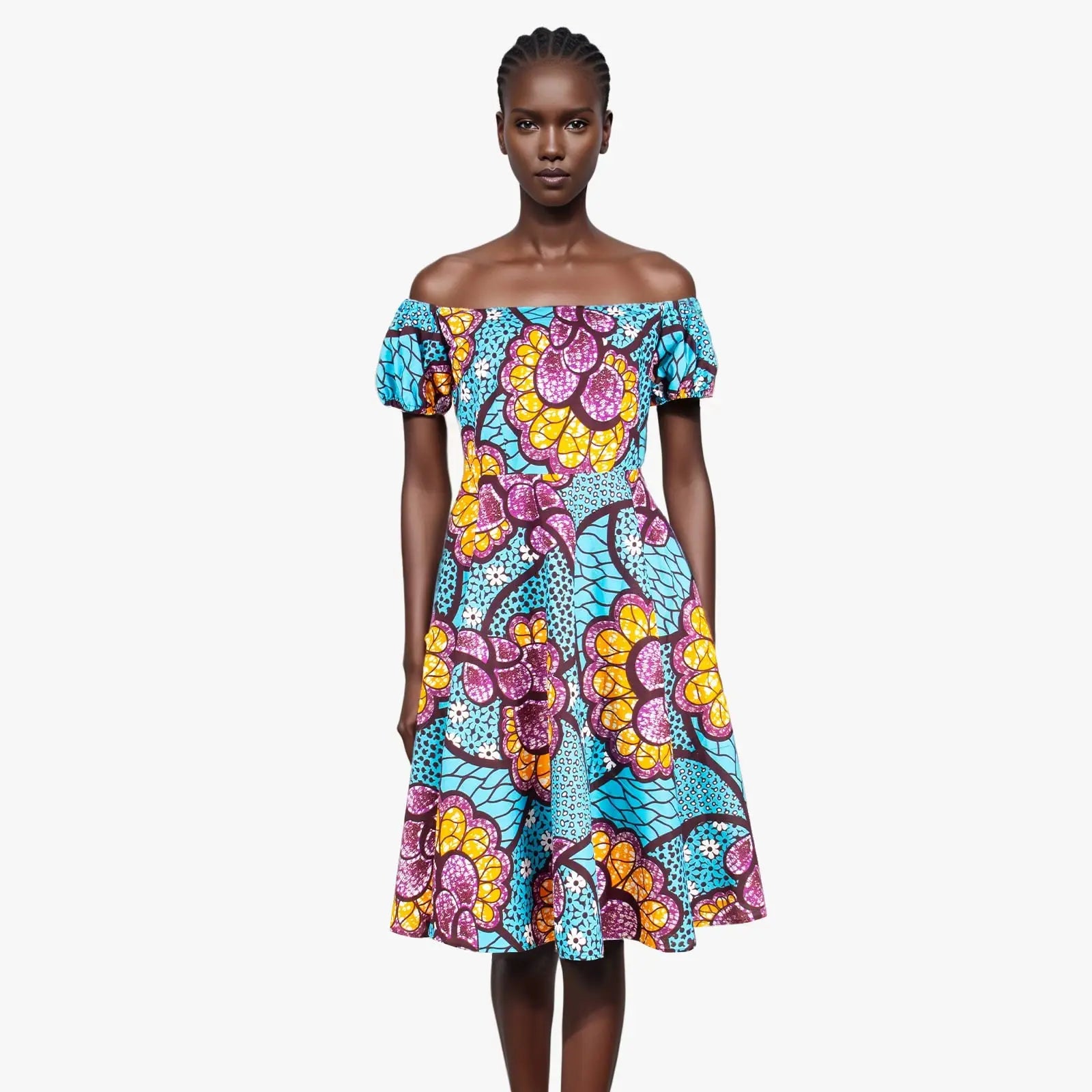 African Dresses for Women Short Sleeve High Waist Print Midi Dress Ankara Attire Traditional Outfit Elegant Fashion Wear 2425102