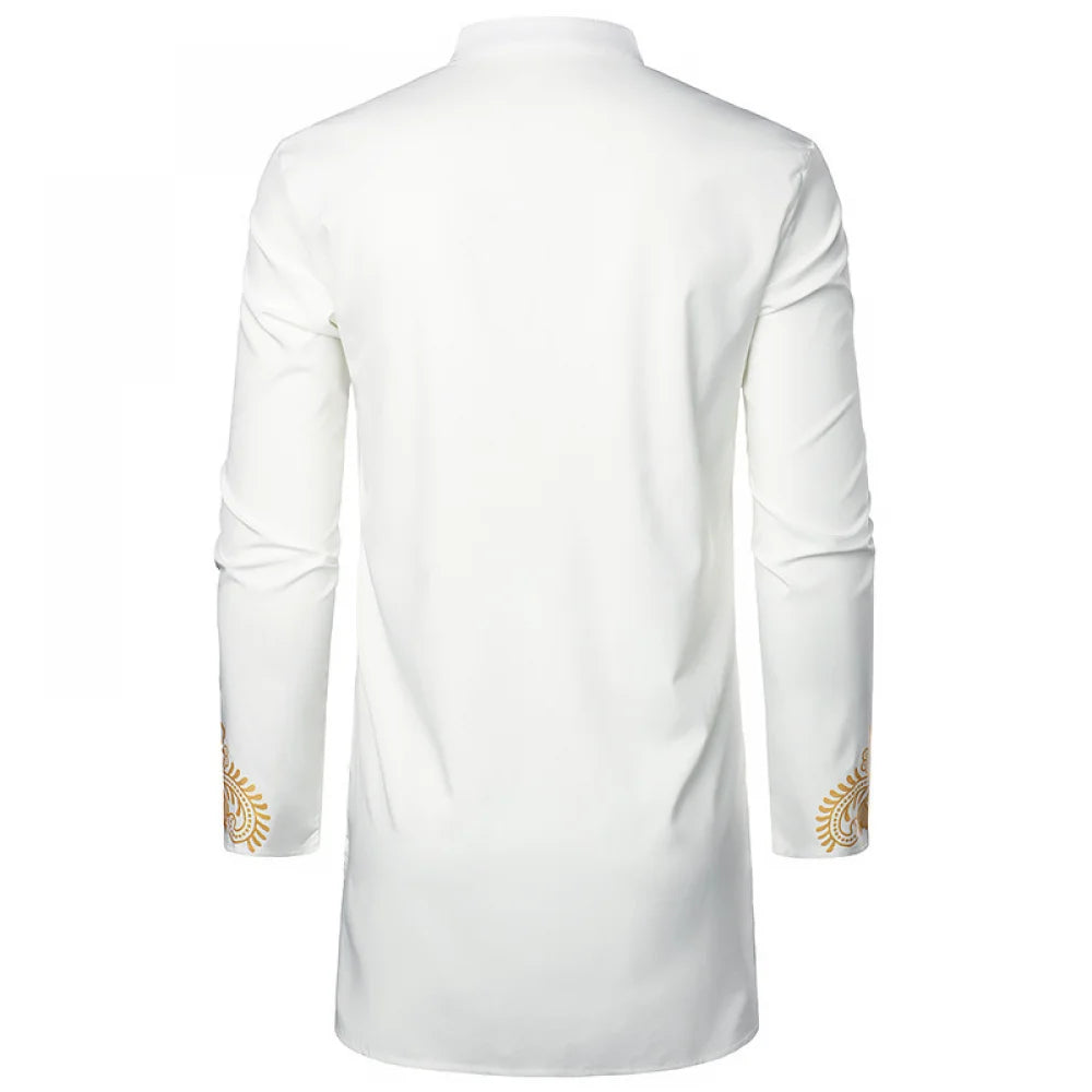 Chemise africaine traditionnelle pour hommes, imprimé fleurs dorées, chemise à manches longues, tenues ethniques décontractées, Streetwear africain de mariage