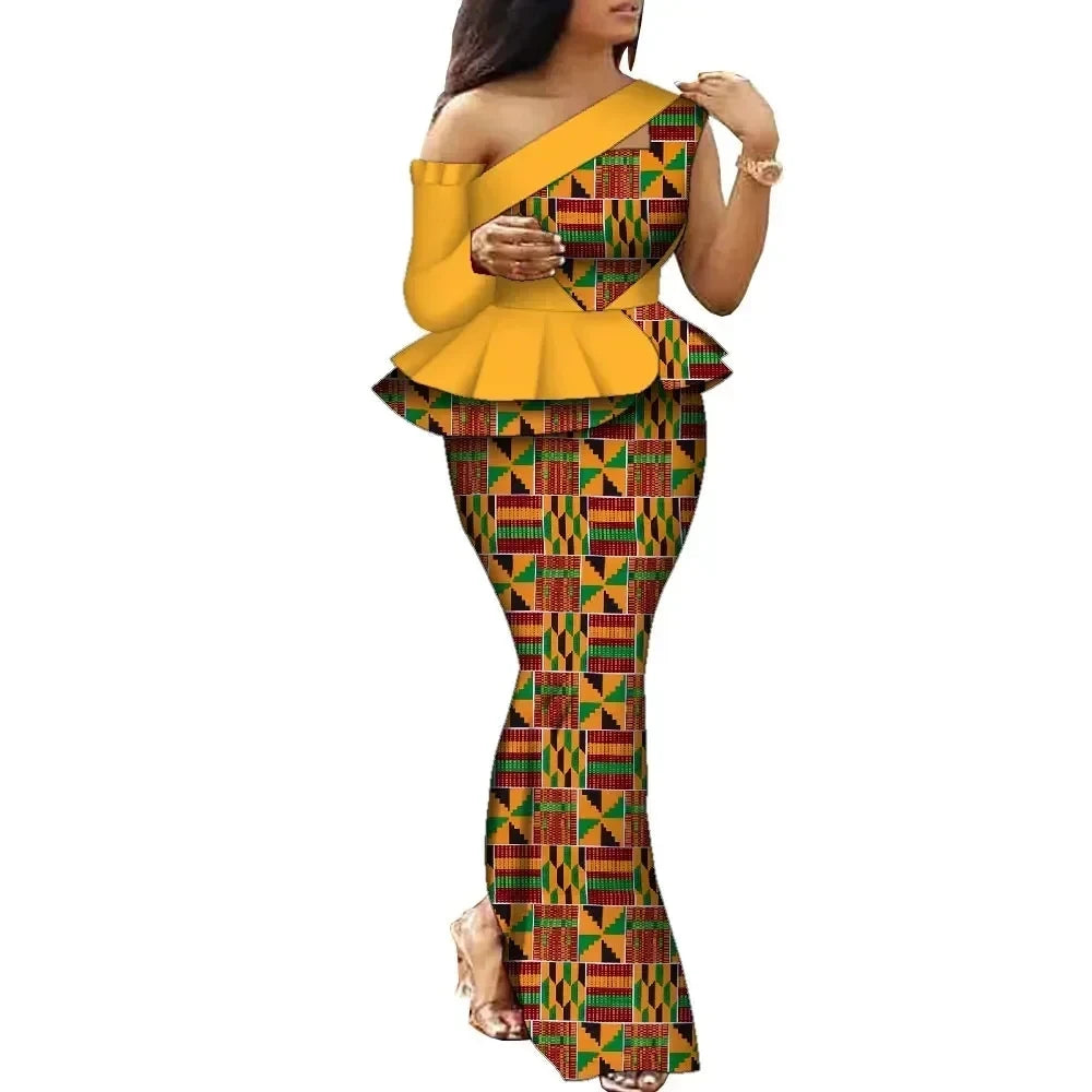 African Dress Women Traditional Ankara Print Dress for Women Elegant Party Two Pieces Sets Top and Skirt Lady's Outfits WY10085