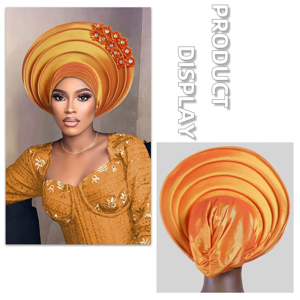 Chapeau foulard pour femmes africaines, Gele nigérian, Gele auto-formable, Turban, Bandeau pour la tête, Hijab musulman, Bonnet, pour soirées et événements