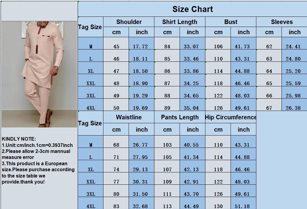 Vêtements Africains pour Hommes, Automne Hommes Africains Manches sulfO-cou Solide document Deux Pièces Ensembles Haut et Pantalon Long Africain M-4XL Trempé