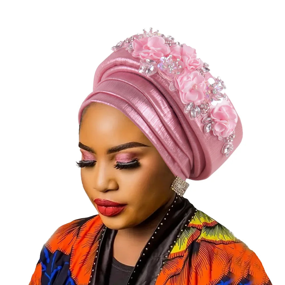 Casquette Turban pour femmes africaines, fleur de diamant, Nigeria, Auto Gele, couvre-chef déjà fabriqué, Geles de mariage, couvre-chef féminin, chapeau de fête