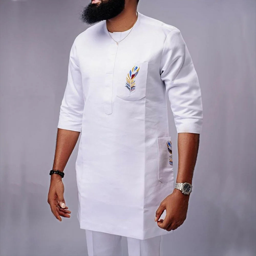 2025 hommes africains Dashiki à manches longues 2 pièces ensemble tenue traditionnelle afrique vêtements blanc hommes costume homme chemise pantalon costumes