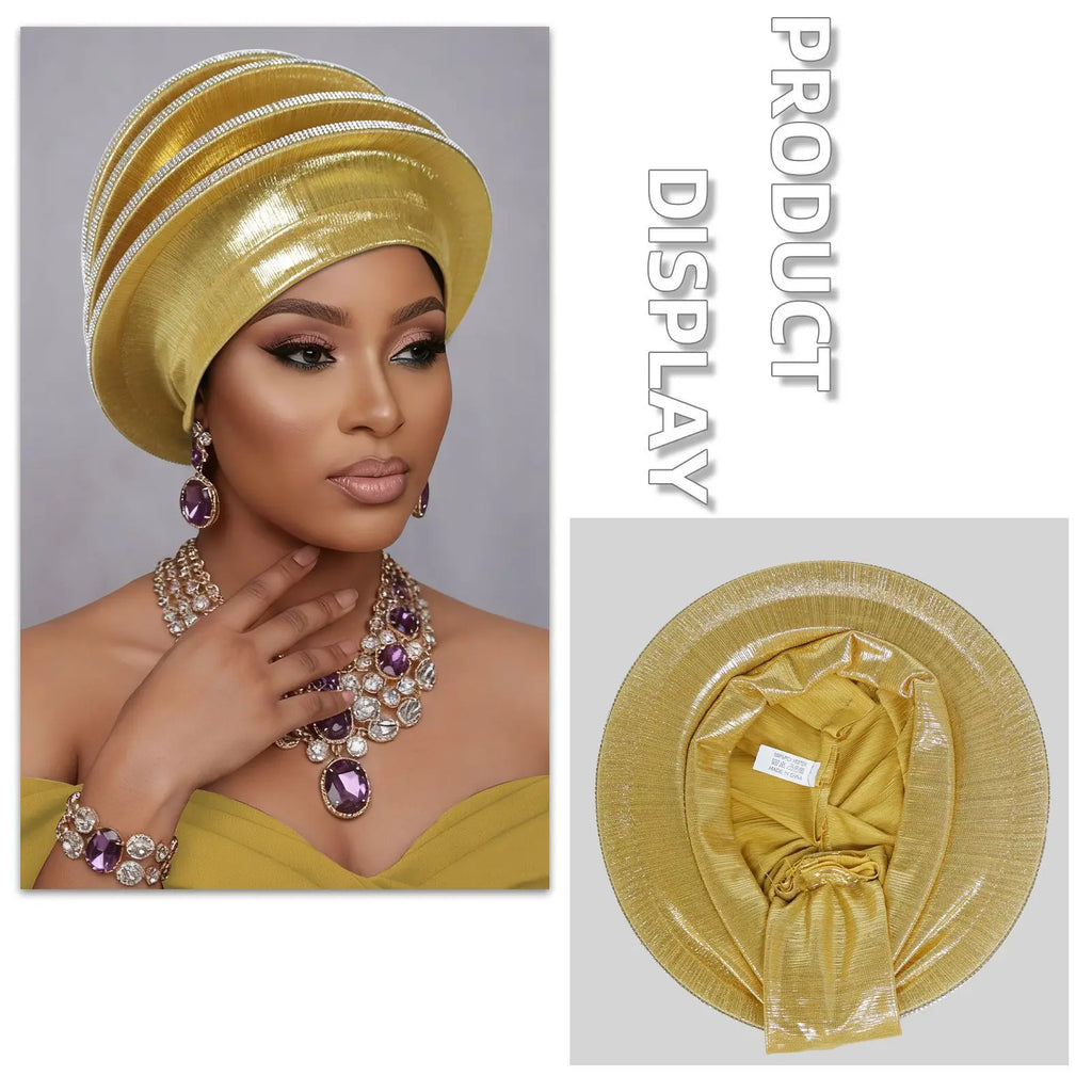 Turban africain Auto Gele pour femmes, hijab musulman, bonnet plissé, chapeau indien, foulard nigérian, chapeau de mariage, geles