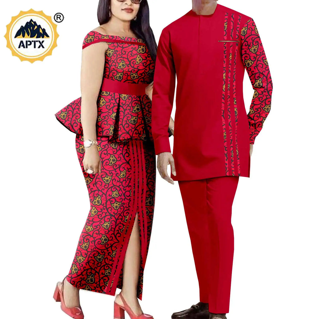 Tenues de couple assorties pour hommes, ensembles chemises et pantalons, robes africaines Dashiki pour femmes, haut et jupes fendues pour mariage, Y23C006