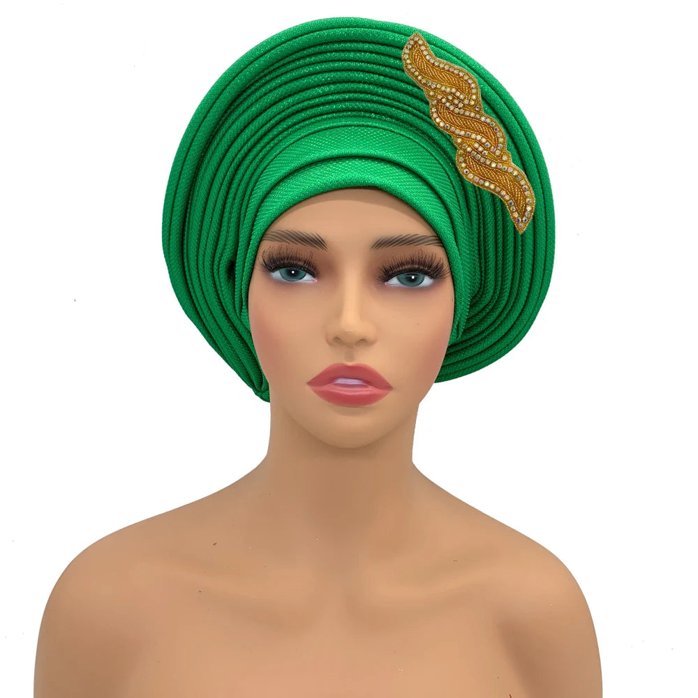 Cravate de sauna africaine Auto Gele pour femmes, couvre-chef nigérian, fête de mariage, turban féminin, casquette prête à porter