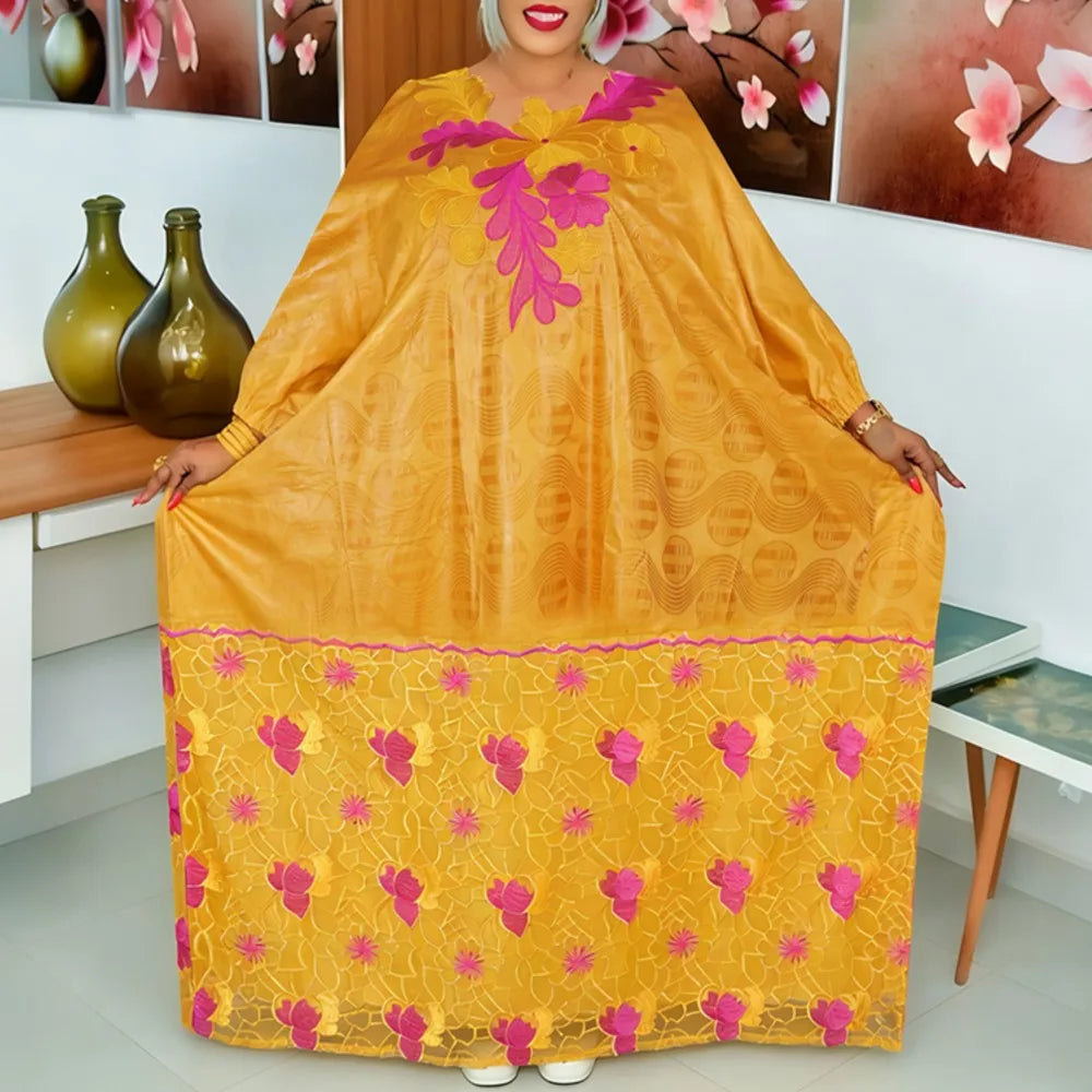 2026 African Dresses for Woman Kaftan Dress Embroidery Bazin Riche Traditional Outfit for Wedding Party Church Gown Turkey Dress