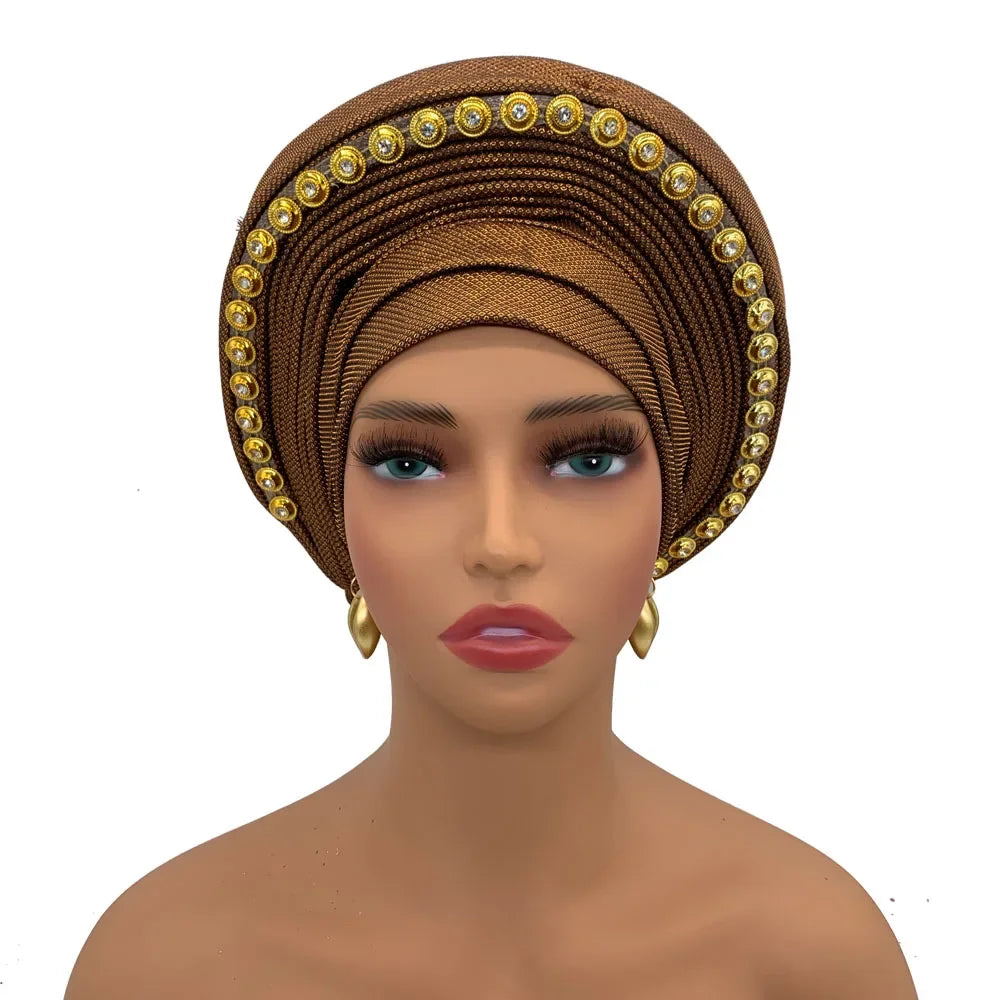 Turban Africain pour Femme, Casquette de Sauna Nigériane, Accessoire de ixde Mariage, Enveloppes de Tête Déjà Faites à la Main