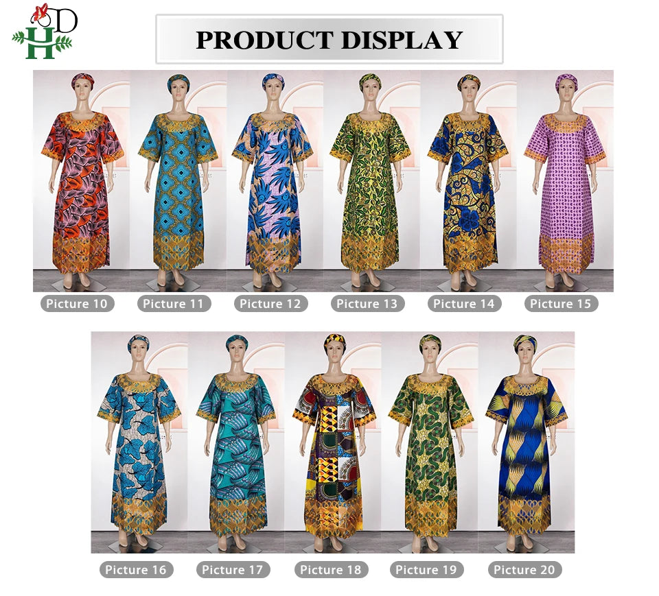 H&D African Dresses For Women Traditional Clothing Embroidery Printed Outfits Bubu Gown Abayas Robe Kaftan Boubou Djellaba 2025