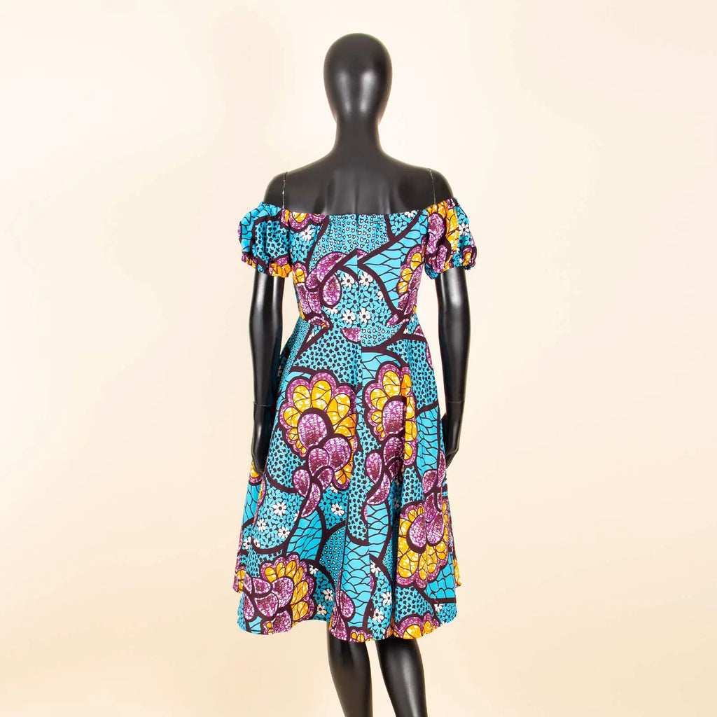 African Dresses for Women Short Sleeve High Waist Print Midi Dress Ankara Attire Traditional Outfit Elegant Fashion Wear 2425102