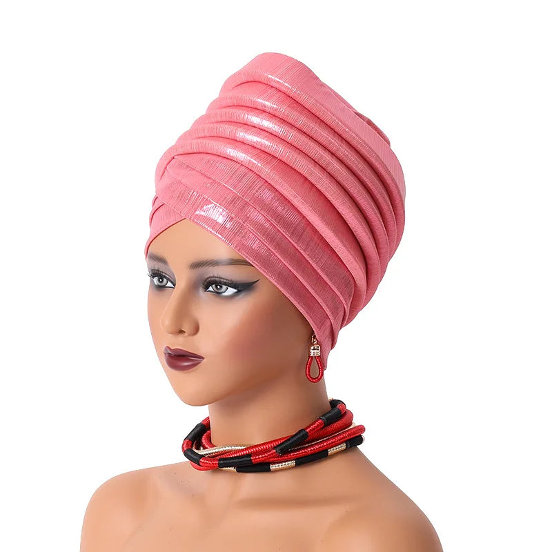Femmes africaines Auto Gele couvre-chef Nigeria dame plissée bandeau musulman foulard Bonnet Turbante Mujer