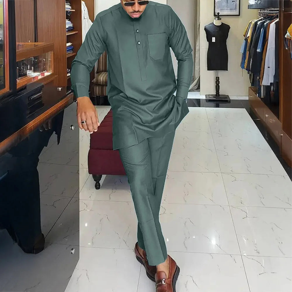 2025 hommes africains Dashiki à manches longues 2 pièces ensemble tenue traditionnelle afrique vêtements blanc hommes costume homme chemise pantalon costumes