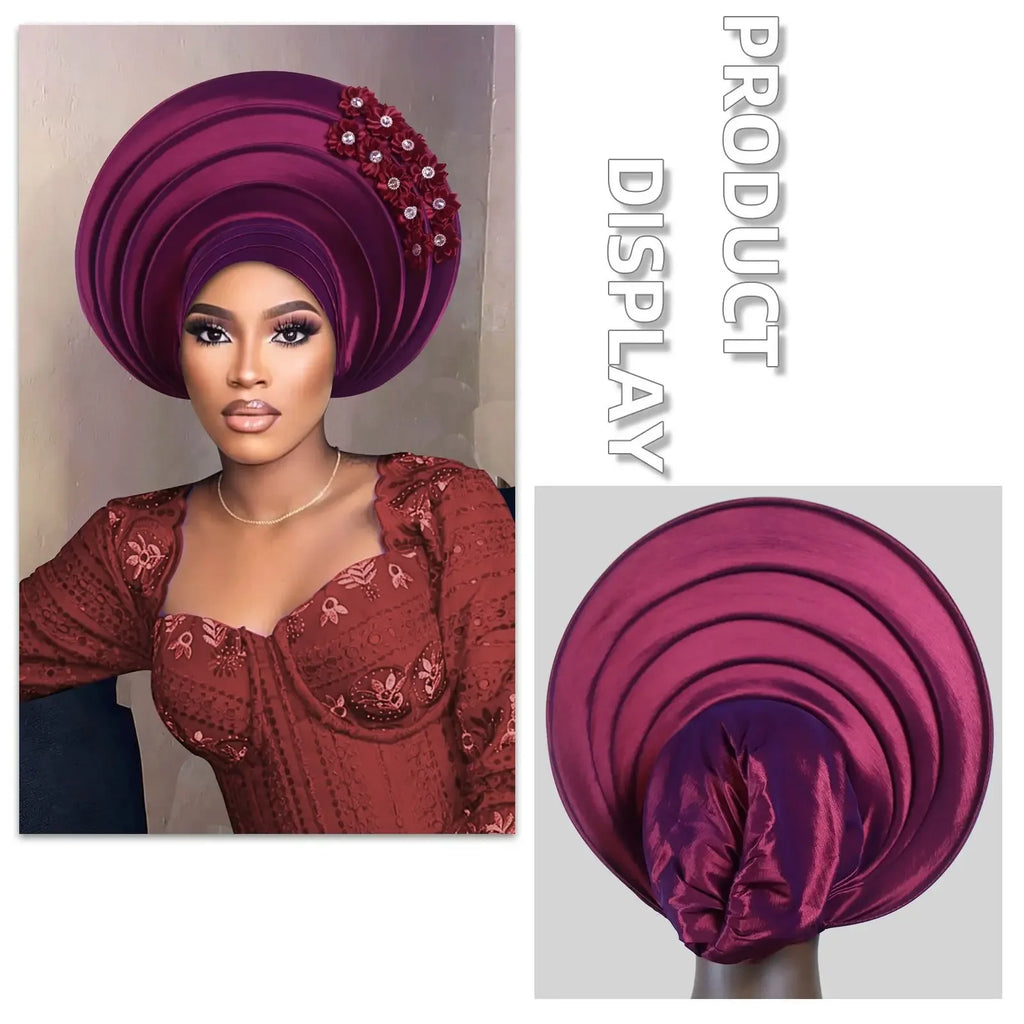 Chapeau foulard pour femmes africaines, Gele nigérian, Gele auto-formable, Turban, Bandeau pour la tête, Hijab musulman, Bonnet, pour soirées et événements