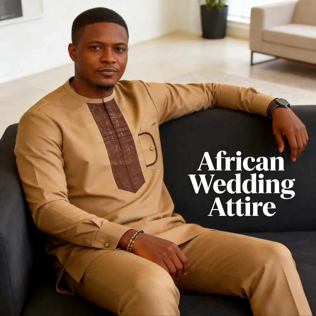 Costume de mariage traditionnel africain musulman pour homme, ensemble 2 pièces, haut à col rond à manches longues et pantalon, tenue formelle pour le marié118