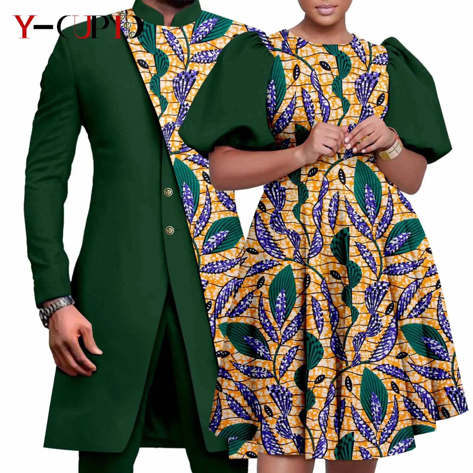 Vêtements Africains Assortis pour Couple Dashiki, Robe Imprimée, Bazin Riche, Ensemble Veste et Pantalon Imbibés, 2 Pièces, Y23C076