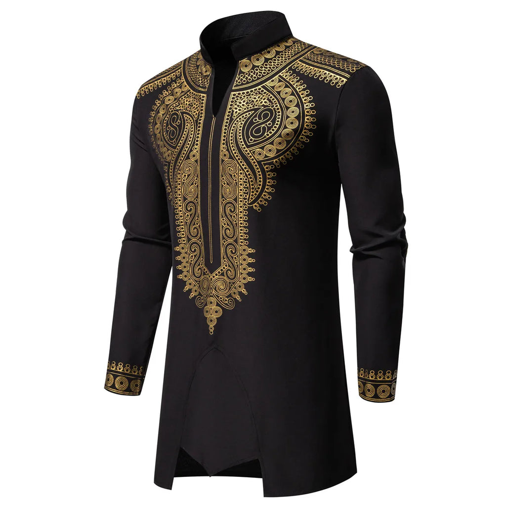 Ensemble de Robe imprimé africain à col montant pour hommes, noir/blanc, tenue de chef Tribal du moyen-orient de saphir, haut + pantalon, 2 pièces, 2026