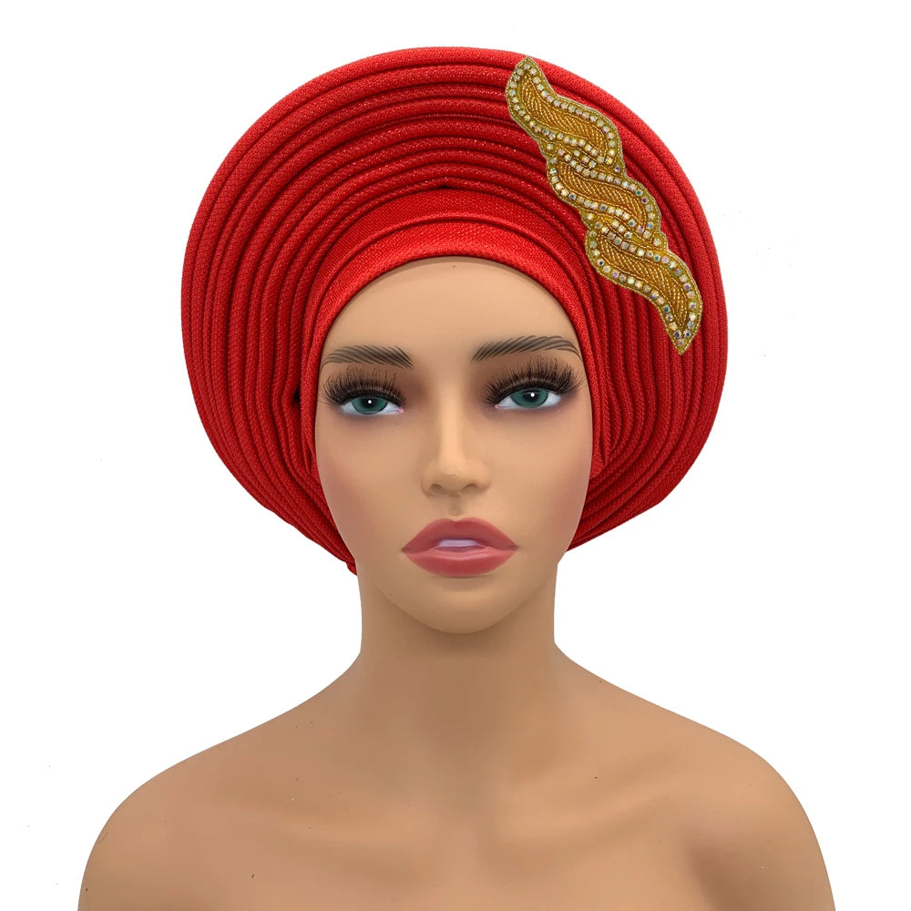 Cravate de sauna africaine Auto Gele pour femmes, couvre-chef nigérian, fête de mariage, turban féminin, casquette prête à porter