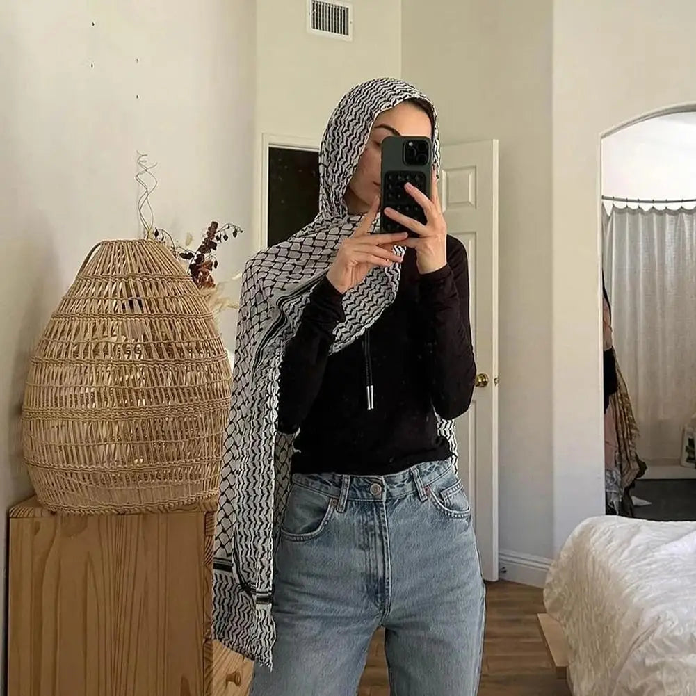 Traditionnel Arafat Kuffiyeh palestinien noir et blanc arabe Kafiya Shemagh Keffiyeh moyen-orient écharpe enveloppement Jacquard bandeau