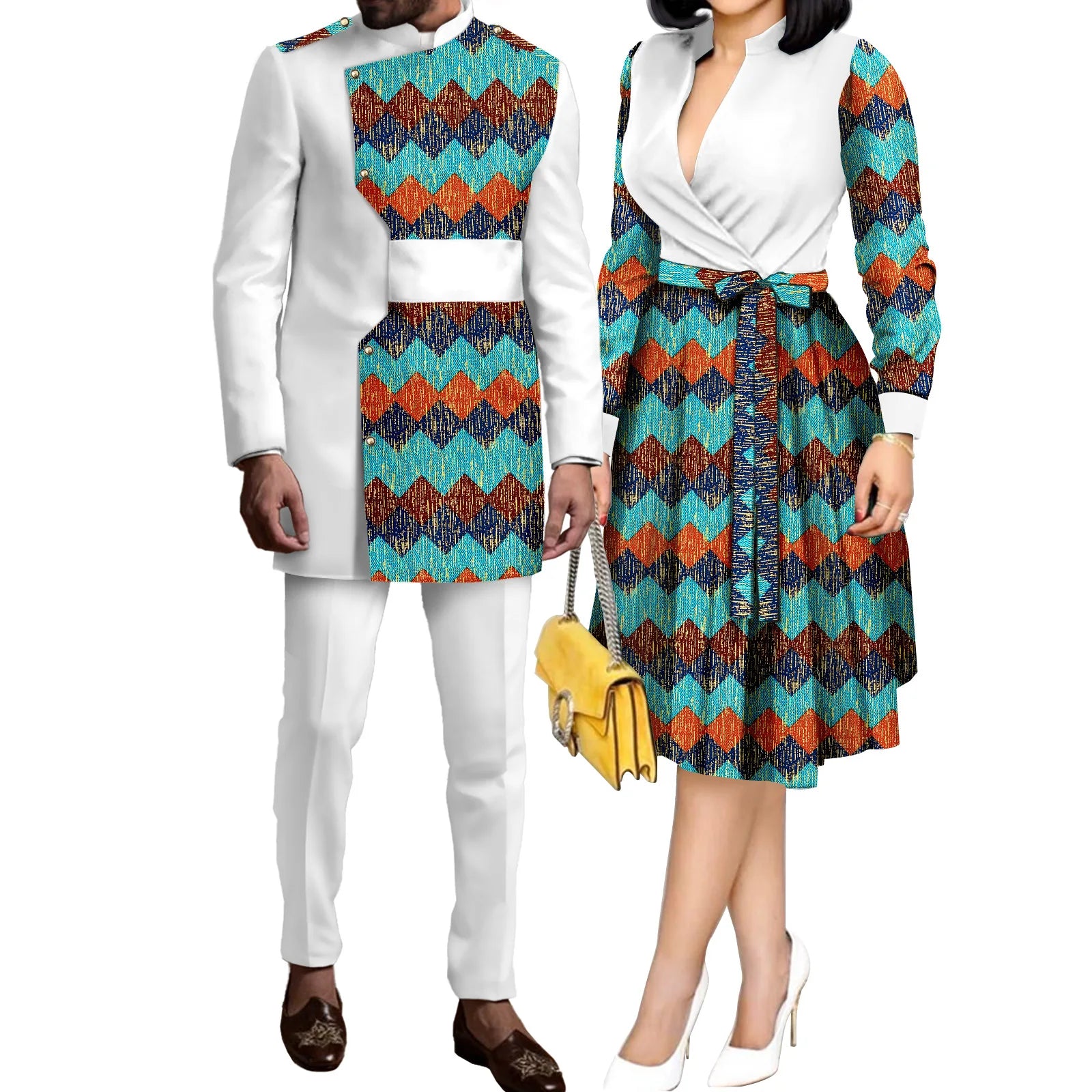 SEA&ALP Tenues de couple africaines imprimées Kente pour mariage, ensemble Dashiki africain pour homme à manches longues et pantalon, robes assorties pour femme