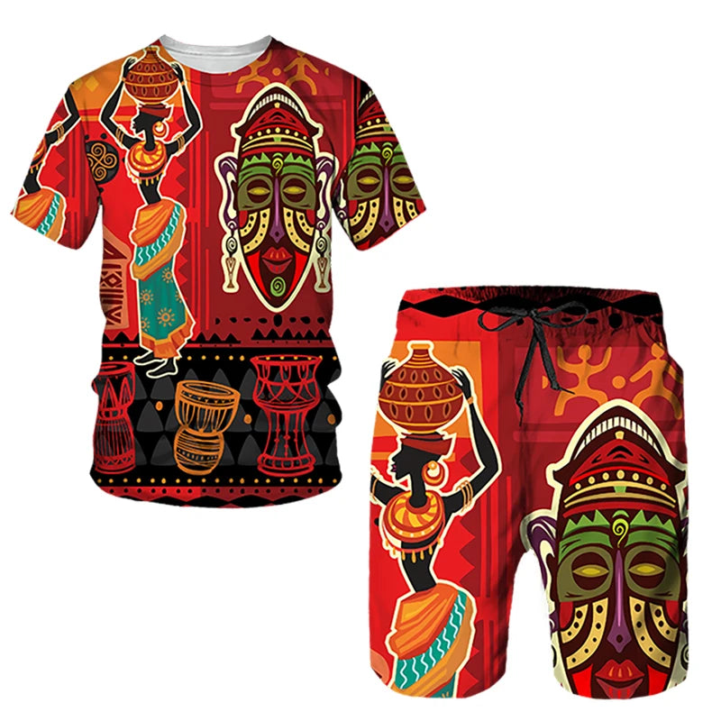 Ensembles de t-shirts et shorts College en 3D de style ethnique africain pour hommes, mode décontractée, t-shirt à manches courtes, olympiques pantalons, vêtements respirants