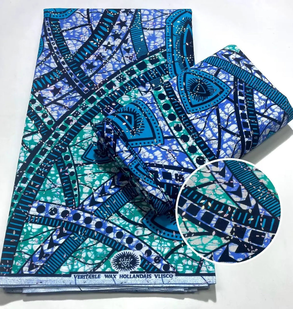 Tissu africain en cire avec des bandes de cristal, tissu en cire pour robe de femme, 6 yards/lot, cire africaine