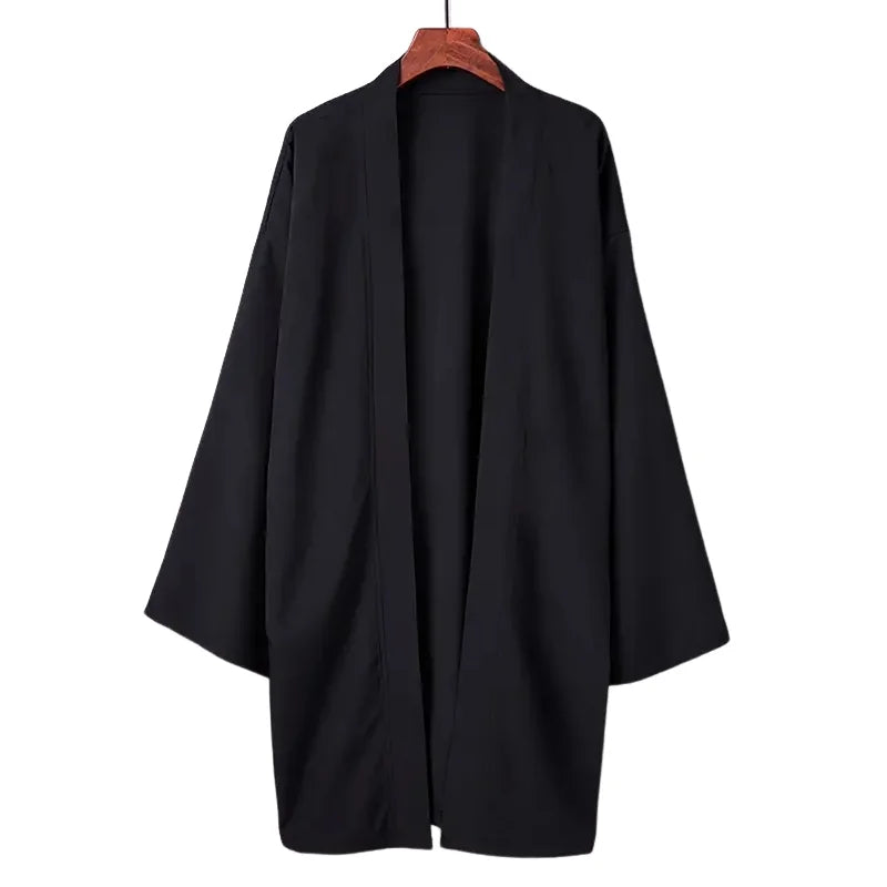 Robe d'été noire pour hommes, vêtements de samouraï, couleur unie, ample, Costume traditionnel asiatique, cape Kimono japonaise de plage, manteau de protection solaire