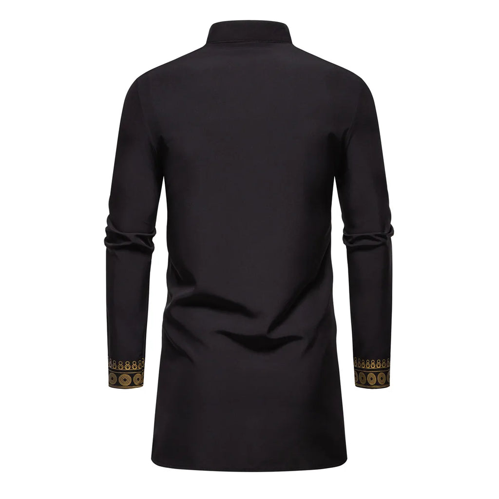 Ensemble de Robe imprimé africain à col montant pour hommes, noir/blanc, tenue de chef Tribal du moyen-orient de saphir, haut + pantalon, 2 pièces, 2026