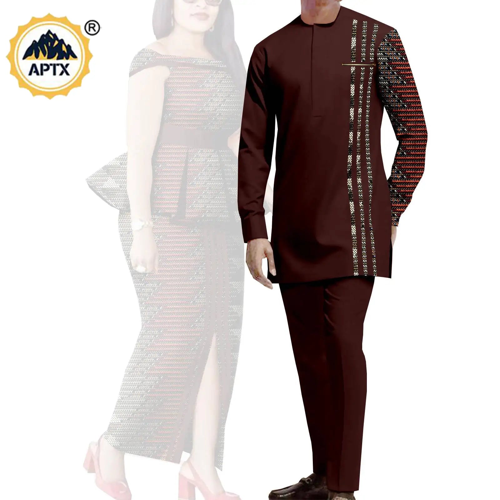 Tenues de couple assorties pour hommes, ensembles chemises et pantalons, robes africaines Dashiki pour femmes, haut et jupes fendues pour mariage, Y23C006