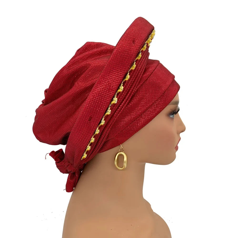 Turban Africain pour Femme, Casquette de Sauna Nigériane, Accessoire de ixde Mariage, Enveloppes de Tête Déjà Faites à la Main