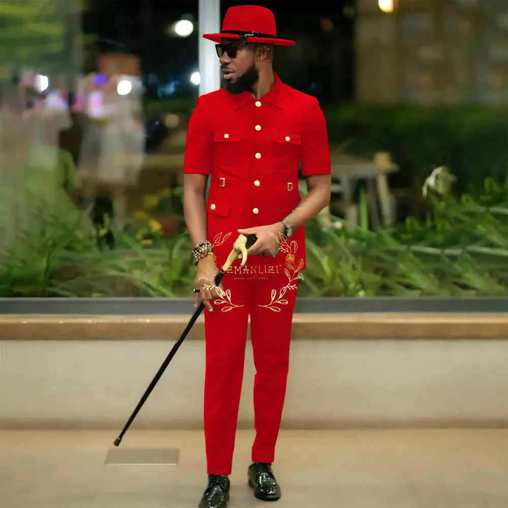 Costumes de style africain pour hommes pour mariage, sur mesure, 2 pièces, veste à simple boutonnage, pantalon, 2 pièces, costumes de marié, costume homme